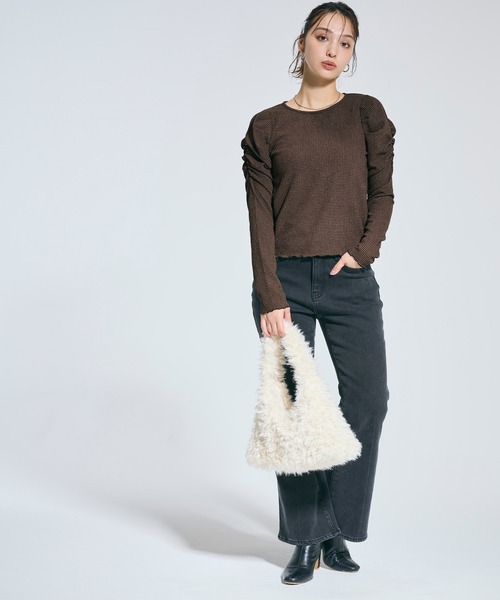 coca（coca）（コカ）の「クレープシャーリングパフスリーブトップス（Tシャツ/カットソー・レディース・アイボリー/ブラック/B/A/C/D/ドット/チャコール/グレイッシュベージュ・S/L/M）」の21枚目の写真