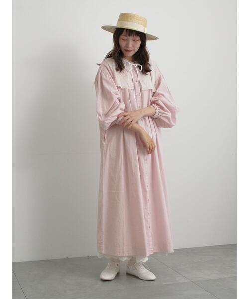 TSUHARU by Samansa Mos2(ツハルバイサマンサモスモス)の「【WEB限定 Sサイズ】刺繍襟付き鉱物顔料染めワンピース(ワンピース・レディース・オフホワイト/ピンク/ベージュ・S/M)」の11枚目の写真