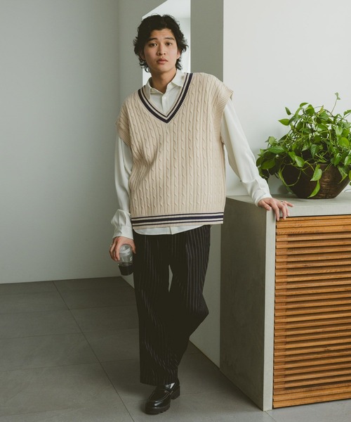 ビームスゴルフ] L/Sニット PURPLE LABEL ケーブル編 チルデン Vネック