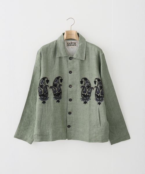 KARTIK RESEARCH 手刺繍 長袖シャツ Kartik Research - Floral-Embroidered Embellished Cotton Shirt