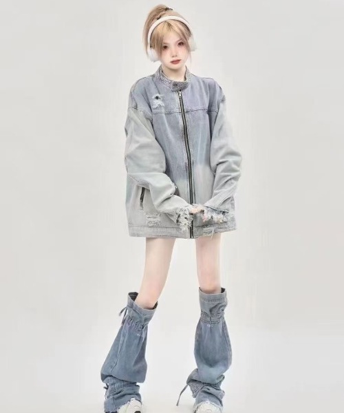 Sibra(シブラ)の「クラッシュオーバーデニムジャケット(デニムジャケット・レディース・ブルー・M)」の3枚目の写真