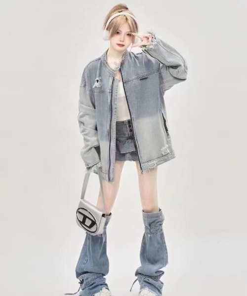 Sibra(シブラ)の「クラッシュオーバーデニムジャケット(デニムジャケット・レディース・ブルー・M)」の4枚目の写真