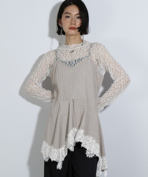 HARE（ハレ）の「レースドッキングキャミビスチェ(HARE)（キャミソール・レディース・グレイッシュベージュ/ブラック・FREE）」の10枚目の写真