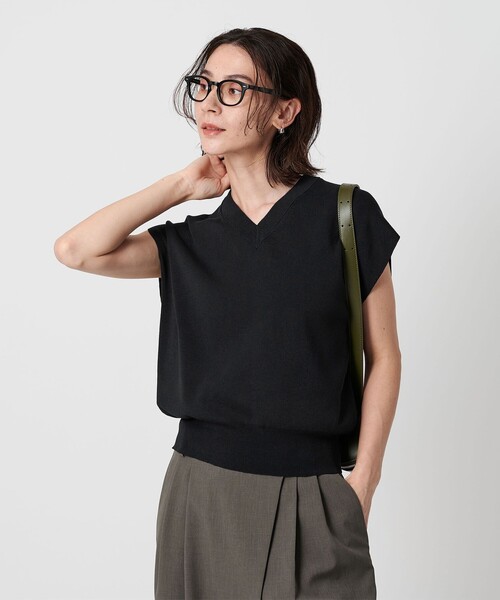 新品BEAUTY&YOUTH Vネック フレンチスリーブ ニット BEAUTY&YOUTH UNITED ARROWS Vネック フレンチスリーブ ニット