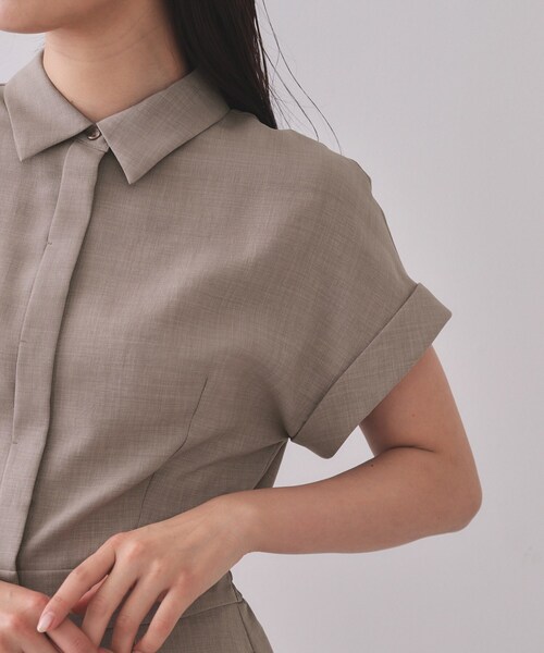 美品】23区 44サイズ 洗濯可 リネンシャツワンピース ポケット 半袖 麻