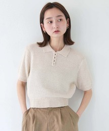 【CLEIO】地柄編み半袖ポロニット GROUND KNIT POLO KNIT/982-13603