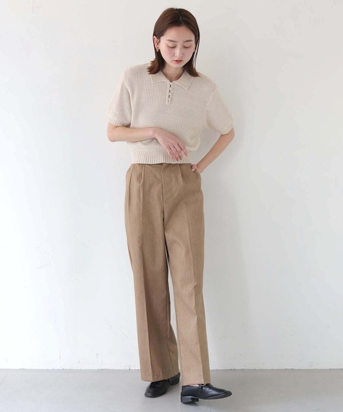 CLEIO(クレイオ)の「【CLEIO】地柄編み半袖ポロニット GROUND KNIT POLO KNIT/982-13603(Tシャツ/カットソー・レディース・アイボリー/テラコッタ/オリーブ・FREE)」の9枚目の写真