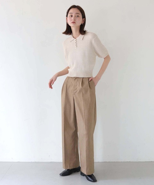 CLEIO(クレイオ)の「【CLEIO】地柄編み半袖ポロニット GROUND KNIT POLO KNIT/982-13603(Tシャツ/カットソー・レディース・アイボリー/テラコッタ/オリーブ・FREE)」の10枚目の写真