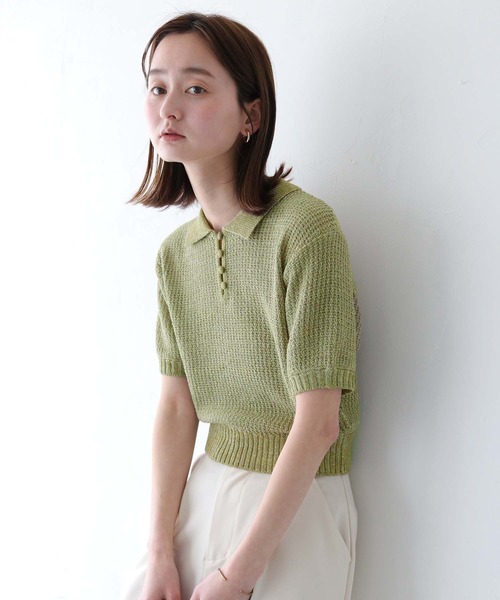 CLEIO(クレイオ)の「【CLEIO】地柄編み半袖ポロニット GROUND KNIT POLO KNIT/982-13603(Tシャツ/カットソー・レディース・アイボリー/テラコッタ/オリーブ・FREE)」の19枚目の写真
