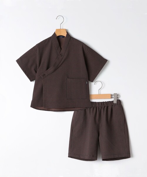 SHIPS KIDS:90cm /〈吸水速乾/UVカット〉チェック 甚平