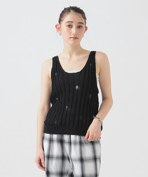 B:MING by BEAMS(ビーミングバイビームス)の「クラッシュ ニット ベスト(ベスト・レディース・ブラック/オフホワイト・ONE SIZE)」の2枚目の写真