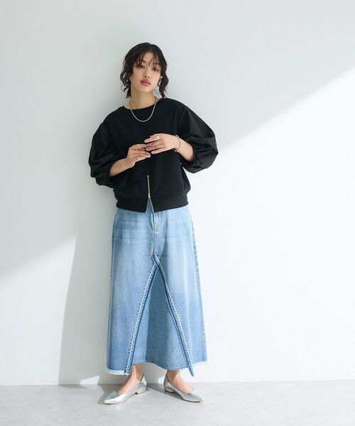 Green　Parks（グリーンパークス）の「2WAY7分袖タック裾ZIPプルオーバー（Tシャツ/カットソー・レディース・ブラック/アイボリー/ライトベージュ/ブルー・FREE）」の6枚目の写真