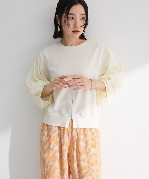 Green　Parks（グリーンパークス）の「2WAY7分袖タック裾ZIPプルオーバー（Tシャツ/カットソー・レディース・ブラック/アイボリー/ライトベージュ/ブルー・FREE）」の19枚目の写真