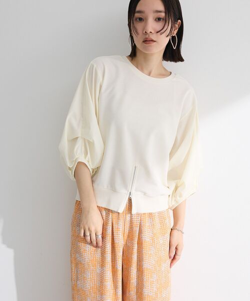 Green　Parks（グリーンパークス）の「2WAY7分袖タック裾ZIPプルオーバー（Tシャツ/カットソー・レディース・ブラック/アイボリー/ライトベージュ/ブルー・FREE）」の20枚目の写真