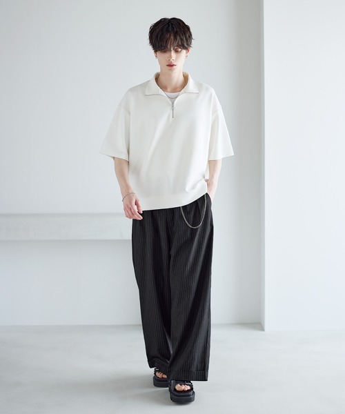 ASTRONOMY(アストロノミー)の「接触冷感ポンチハーフジップ半袖プルオーバー(Tシャツ/カットソー・メンズ・ブラック/ホワイト/ブルーグレー/ホワイト系/ブラック系/ワイン・S/M/L/XL)」の9枚目の写真