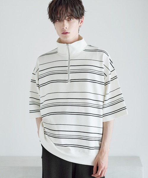 ASTRONOMY(アストロノミー)の「接触冷感ポンチハーフジップ半袖プルオーバー(Tシャツ/カットソー・メンズ・ブラック/ホワイト/ブルーグレー/ホワイト系/ブラック系/ワイン・S/M/L/XL)」の13枚目の写真