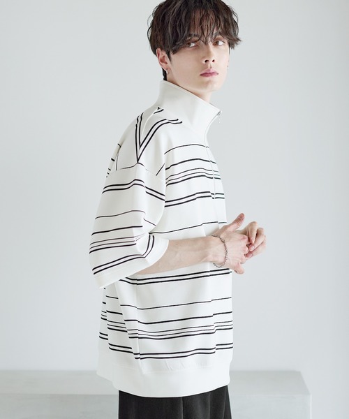 ASTRONOMY(アストロノミー)の「接触冷感ポンチハーフジップ半袖プルオーバー(Tシャツ/カットソー・メンズ・ブラック/ホワイト/ブルーグレー/ホワイト系/ブラック系/ワイン・S/M/L/XL)」の15枚目の写真