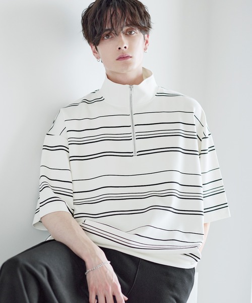 ASTRONOMY(アストロノミー)の「接触冷感ポンチハーフジップ半袖プルオーバー(Tシャツ/カットソー・メンズ・ブラック/ホワイト/ブルーグレー/ホワイト系/ブラック系/ワイン・S/M/L/XL)」の16枚目の写真
