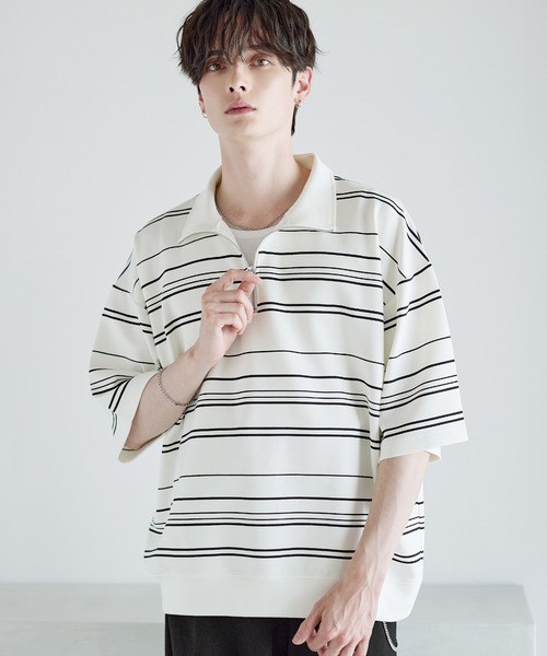 ASTRONOMY(アストロノミー)の「接触冷感ポンチハーフジップ半袖プルオーバー(Tシャツ/カットソー・メンズ・ブラック/ホワイト/ブルーグレー/ホワイト系/ブラック系/ワイン・S/M/L/XL)」の20枚目の写真