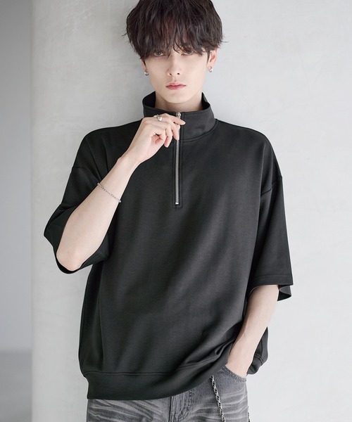 接触冷感ポンチハーフジップ半袖プルオーバー（Tシャツ/カットソー