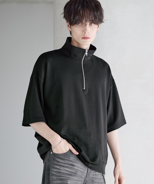 接触冷感ポンチハーフジップ半袖プルオーバー（Tシャツ/カットソー