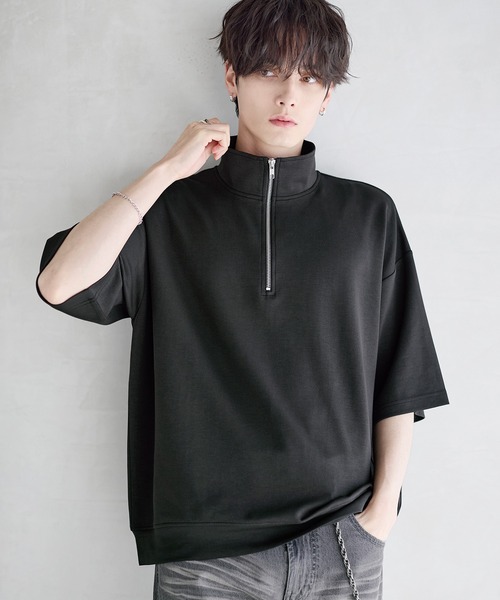 接触冷感ポンチハーフジップ半袖プルオーバー（Tシャツ