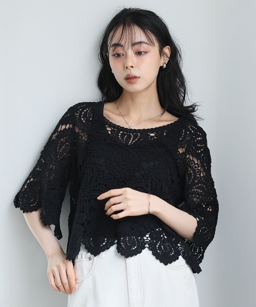 itto...（イット）の「総レースかぎ針編みプルオーバー（Tシャツ/カットソー・レディース・ブラック/アイボリー・M）」の15枚目の写真