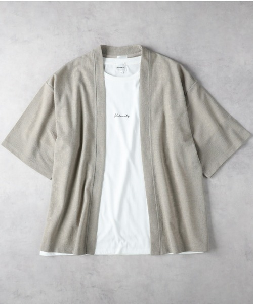 Right-on（ライトオン）の「【NEOSARTIC】モザイクジャガード５分袖カーデアンサンブル（アンサンブル・メンズ・ダークグレー/ベージュ/グリーン・M/XL/L）」の2枚目の写真