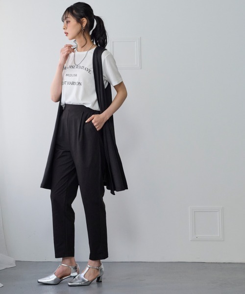 SMILE LAND（スマイルランド）の「＜大きいサイズ＞２４時間ずっと快適かるスルーメッシュテーパードパンツ（吸汗速乾・イージーケア・ＵＶカット）（セットアップ可能）（スラックス・レディース・ブラック/ネイビー/モカ・L/LL/3L/4L/5L）」の5枚目の写真