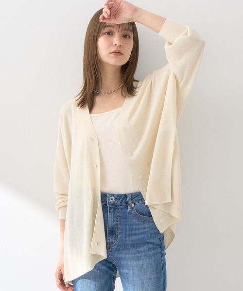 earth music&ecology（アースミュージックアンドエコロジー）の「シアールーズカーディガン（カーディガン/ボレロ・レディース・アイボリー/ブラック/杢グレー・FREE）」の4枚目の写真