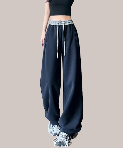 2色 ツーピース スウェット ワイドレッグパンツ ラフ クール セール】バイカラーワイドパンツ（スウェットパンツ）｜Doux