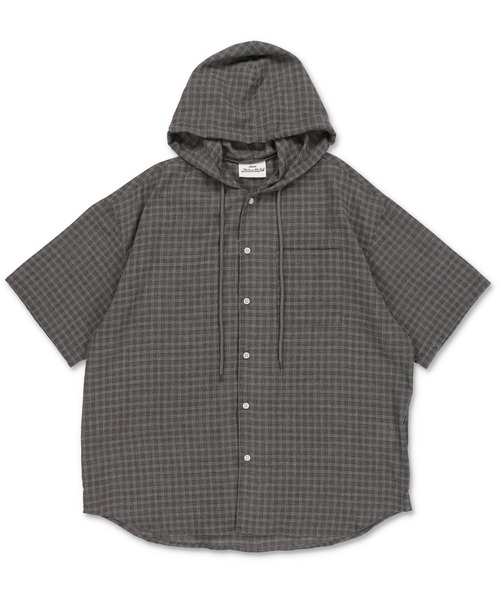 SPINNS(スピンズ)の「チェックシャツパーカー/半袖(シャツ/ブラウス・メンズ・ネイビー/グリーン/ホワイト/グレー/ブラック・ONESIZE)」の4枚目の写真