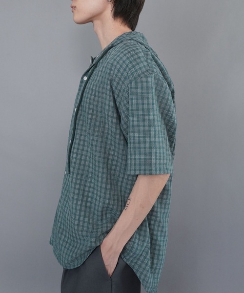 SPINNS(スピンズ)の「チェックシャツパーカー/半袖(シャツ/ブラウス・メンズ・ネイビー/グリーン/ホワイト/グレー/ブラック・ONESIZE)」の22枚目の写真