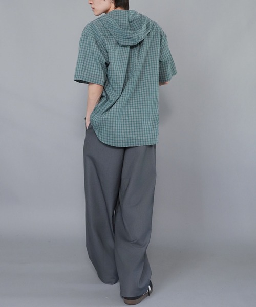 SPINNS(スピンズ)の「チェックシャツパーカー/半袖(シャツ/ブラウス・メンズ・ネイビー/グリーン/ホワイト/グレー/ブラック・ONESIZE)」の20枚目の写真