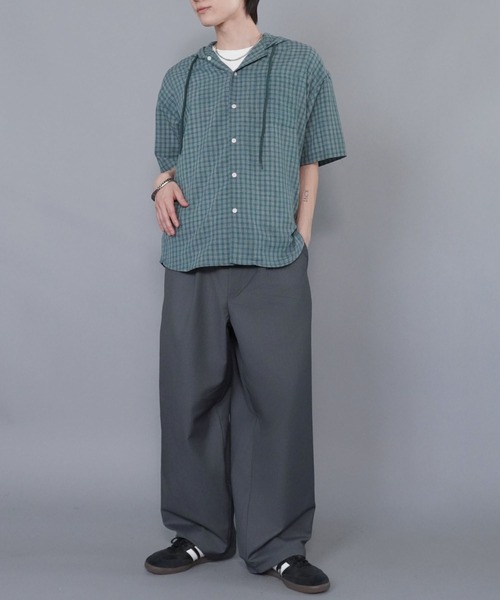 SPINNS(スピンズ)の「チェックシャツパーカー/半袖(シャツ/ブラウス・メンズ・ネイビー/グリーン/ホワイト/グレー/ブラック・ONESIZE)」の16枚目の写真