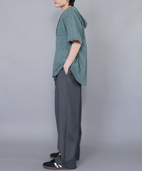 SPINNS(スピンズ)の「チェックシャツパーカー/半袖(シャツ/ブラウス・メンズ・ネイビー/グリーン/ホワイト/グレー/ブラック・ONESIZE)」の19枚目の写真