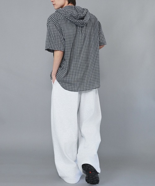 SPINNS(スピンズ)の「チェックシャツパーカー/半袖(シャツ/ブラウス・メンズ・ネイビー/グリーン/ホワイト/グレー/ブラック・ONESIZE)」の7枚目の写真