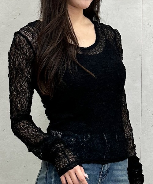 Per sist ence(パーシエンス)の「カットレース前後2WAYシャーリングプルオーバー(Tシャツ/カットソー・レディース・ブラック/オフホワイト・ONE SIZE)」の8枚目の写真