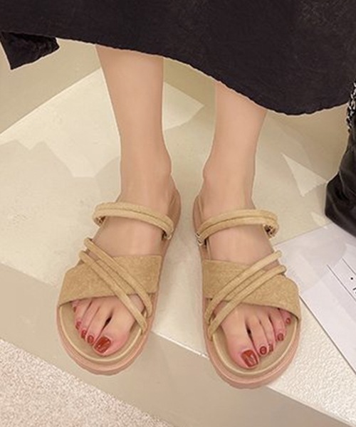 直営店☆SergioRossi☆SALE! クロスストラップ フラットサンダル セール】スエード調 クロス ストラップ フラット サンダル