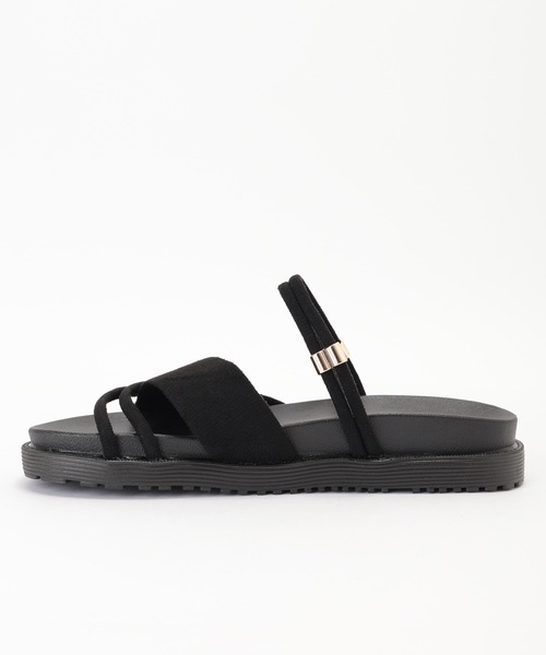 【ALDO】編み込み☆Tarik☆クロスストラップ・スライドサンダル Trill トリル グロメットダブルストラップスライド - ブラック