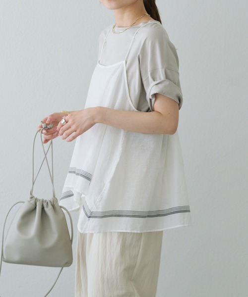 PUAL CE CIN（ピュアルセシン）の「【25th】パネルコットンラミー キャミブラウス（キャミソール・レディース・オフホワイト/ベージュ・FREE）」の4枚目の写真