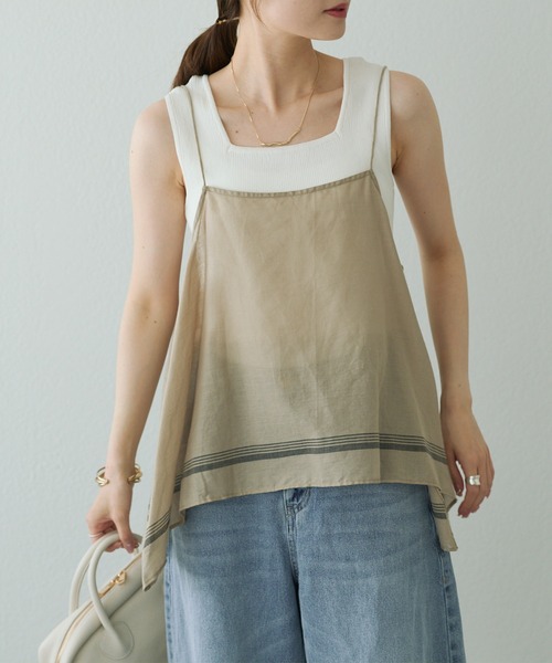 PUAL CE CIN（ピュアルセシン）の「【25th】パネルコットンラミー キャミブラウス（キャミソール・レディース・オフホワイト/ベージュ・FREE）」の9枚目の写真