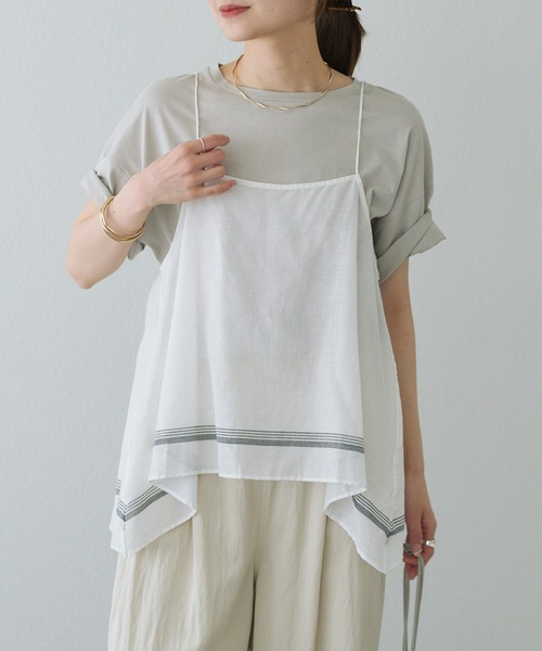 PUAL CE CIN（ピュアルセシン）の「【25th】パネルコットンラミー キャミブラウス（キャミソール・レディース・オフホワイト/ベージュ・FREE）」の3枚目の写真