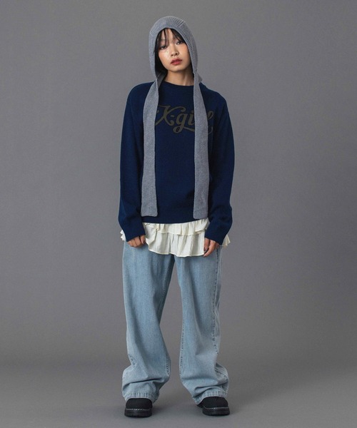 X-girl（エックスガール）の「FACE LABEL EASY PANTS（デニムパンツ・レディース・マルチ/ブラック/ライトインディゴブルー・S/M）」の4枚目の写真