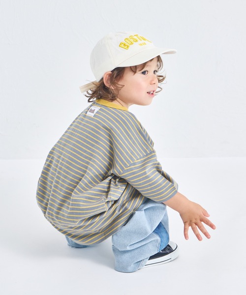 pairmanon（ペアマノン）の「ビックシルエット バックタグ付き カラーボーダー 半袖Tシャツ（Tシャツ/カットソー・キッズ・ピンク系その他/イエロー系その他/ブルー系その他/ベージュ系その他/グレー系その他/ブラウン系その他・100/110/120/130/140/150/90）」の2枚目の写真