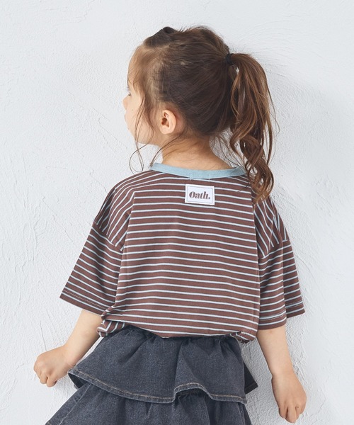 pairmanon（ペアマノン）の「ビックシルエット バックタグ付き カラーボーダー 半袖Tシャツ（Tシャツ/カットソー・キッズ・ピンク系その他/イエロー系その他/ブルー系その他/ベージュ系その他/グレー系その他/ブラウン系その他・100/110/120/130/140/150/90）」の3枚目の写真