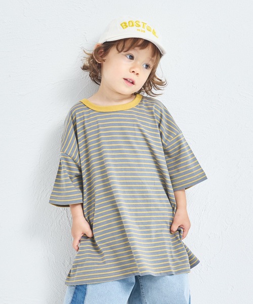 pairmanon（ペアマノン）の「ビックシルエット バックタグ付き カラーボーダー 半袖Tシャツ（Tシャツ/カットソー・キッズ・ピンク系その他/イエロー系その他/ブルー系その他/ベージュ系その他/グレー系その他/ブラウン系その他・100/110/120/130/140/150/90）」の14枚目の写真