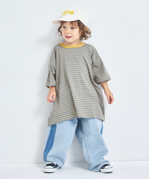 pairmanon（ペアマノン）の「ビックシルエット バックタグ付き カラーボーダー 半袖Tシャツ（Tシャツ/カットソー・キッズ・ピンク系その他/イエロー系その他/ブルー系その他/ベージュ系その他/グレー系その他/ブラウン系その他・100/110/120/130/140/150/90）」の12枚目の写真
