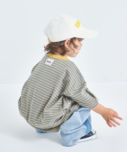 pairmanon（ペアマノン）の「ビックシルエット バックタグ付き カラーボーダー 半袖Tシャツ（Tシャツ/カットソー・キッズ・ピンク系その他/イエロー系その他/ブルー系その他/ベージュ系その他/グレー系その他/ブラウン系その他・100/110/120/130/140/150/90）」の11枚目の写真