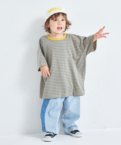 pairmanon（ペアマノン）の「ビックシルエット バックタグ付き カラーボーダー 半袖Tシャツ（Tシャツ/カットソー・キッズ・ピンク系その他/イエロー系その他/ブルー系その他/ベージュ系その他/グレー系その他/ブラウン系その他・100/110/120/130/140/150/90）」の10枚目の写真